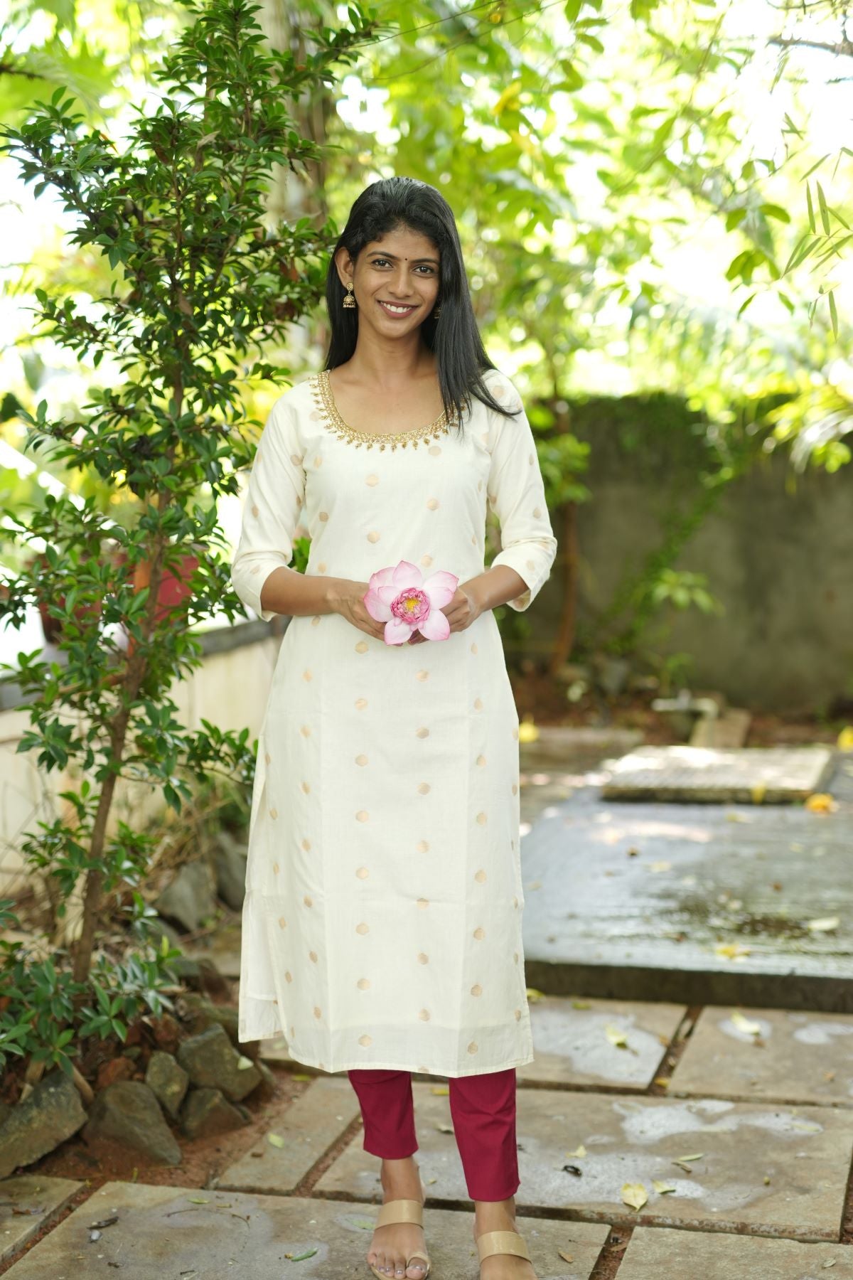 Polka Dot  with Thread Work Kurta and Pant