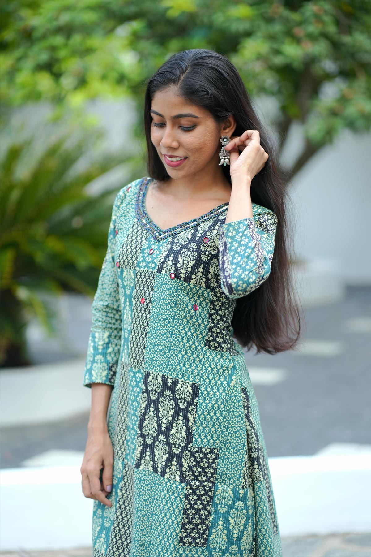NR0002 - Ajrak Kurti with Bead work NUURIKHA NR0002 - Ajrak Kurti with Bead work NUURIKHA