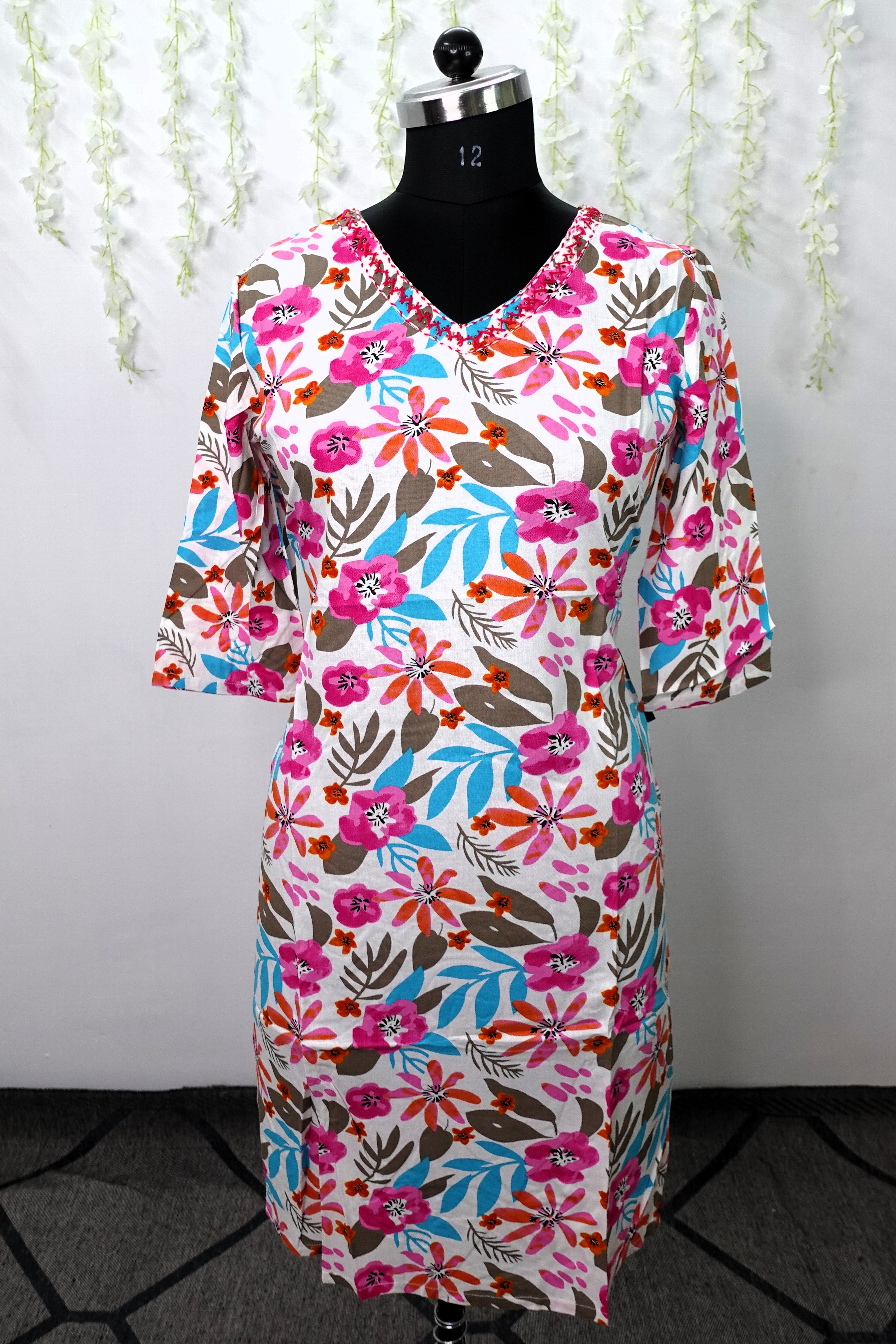 NR0054 - Rayon Floral Print Kurta