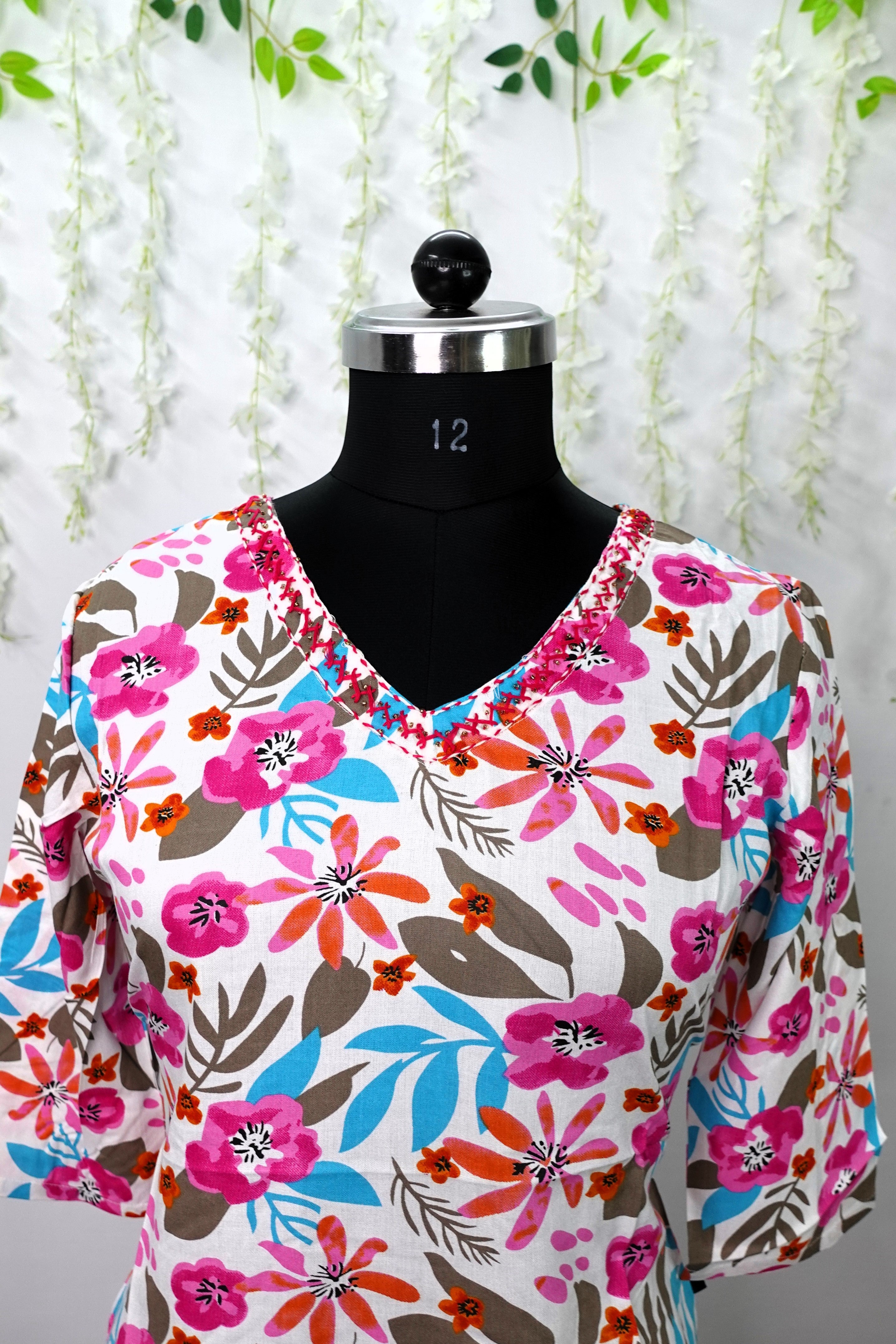 NR0054 - Rayon Floral Print Kurta