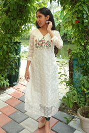 NR0107 - Premium Net Kota Chikankari Kurta with Embroidery