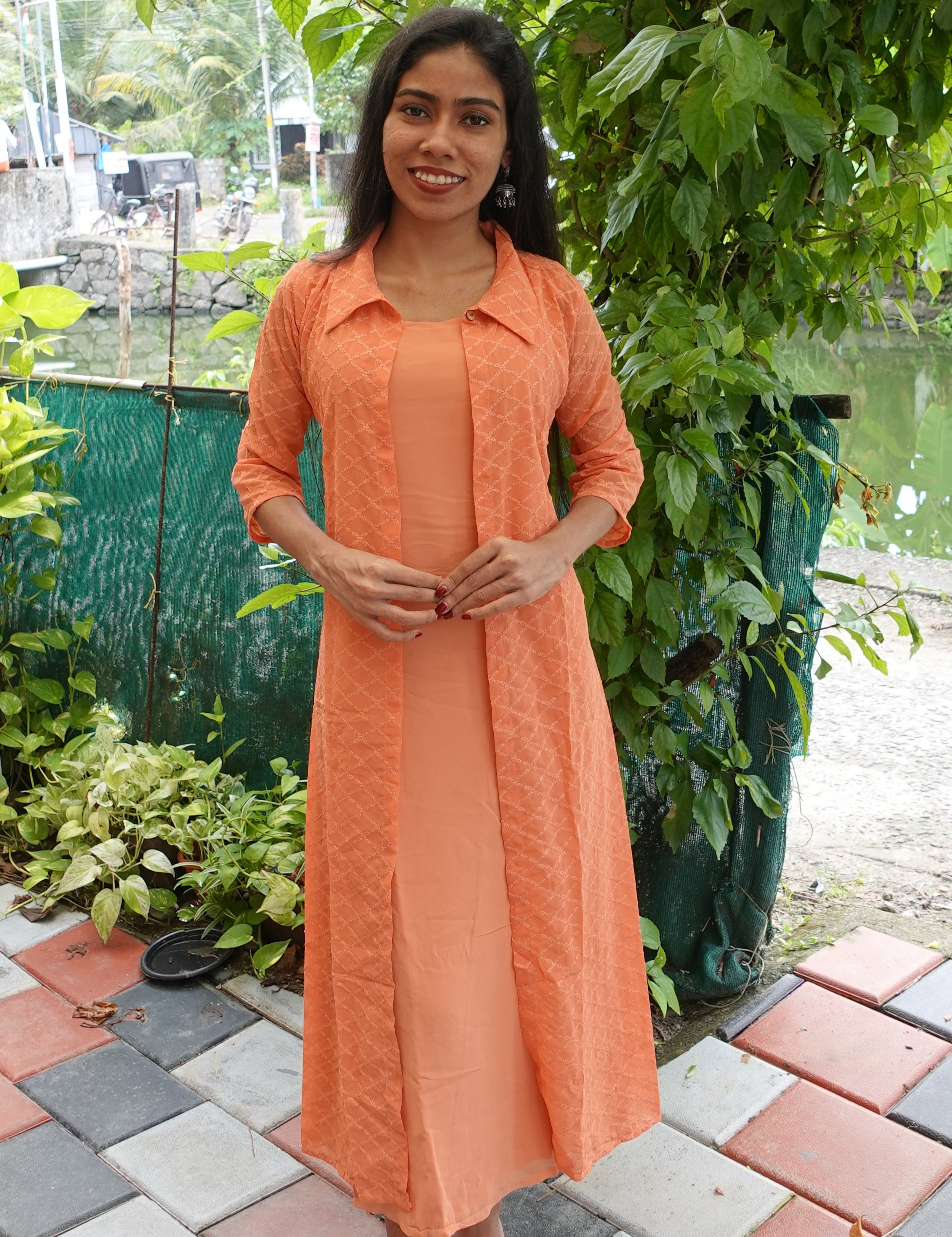 NR0108 - Georgette Kurta Dress with Overcoat