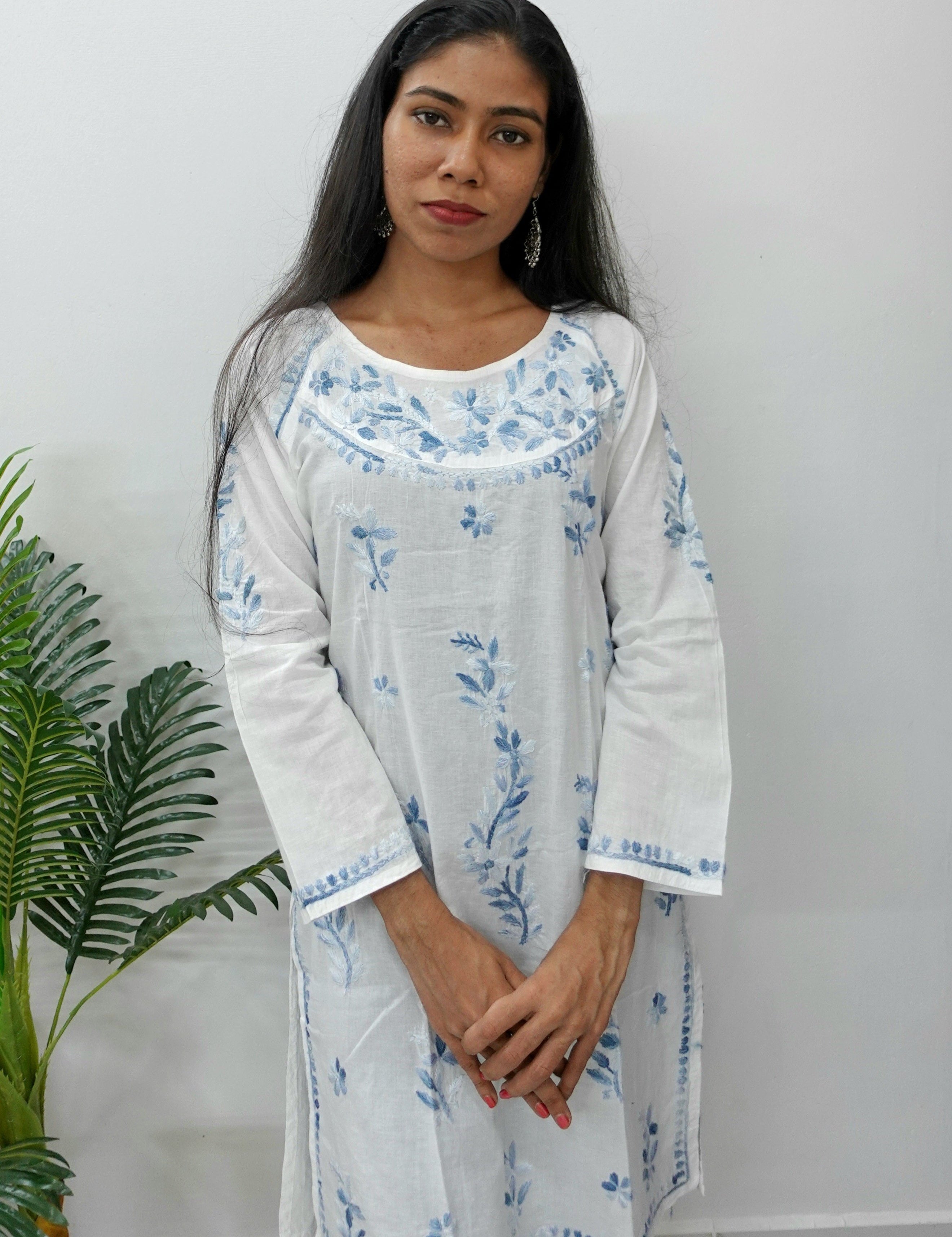 NR0112 - Chikankari Short Kurti with 3-Shaded Thread