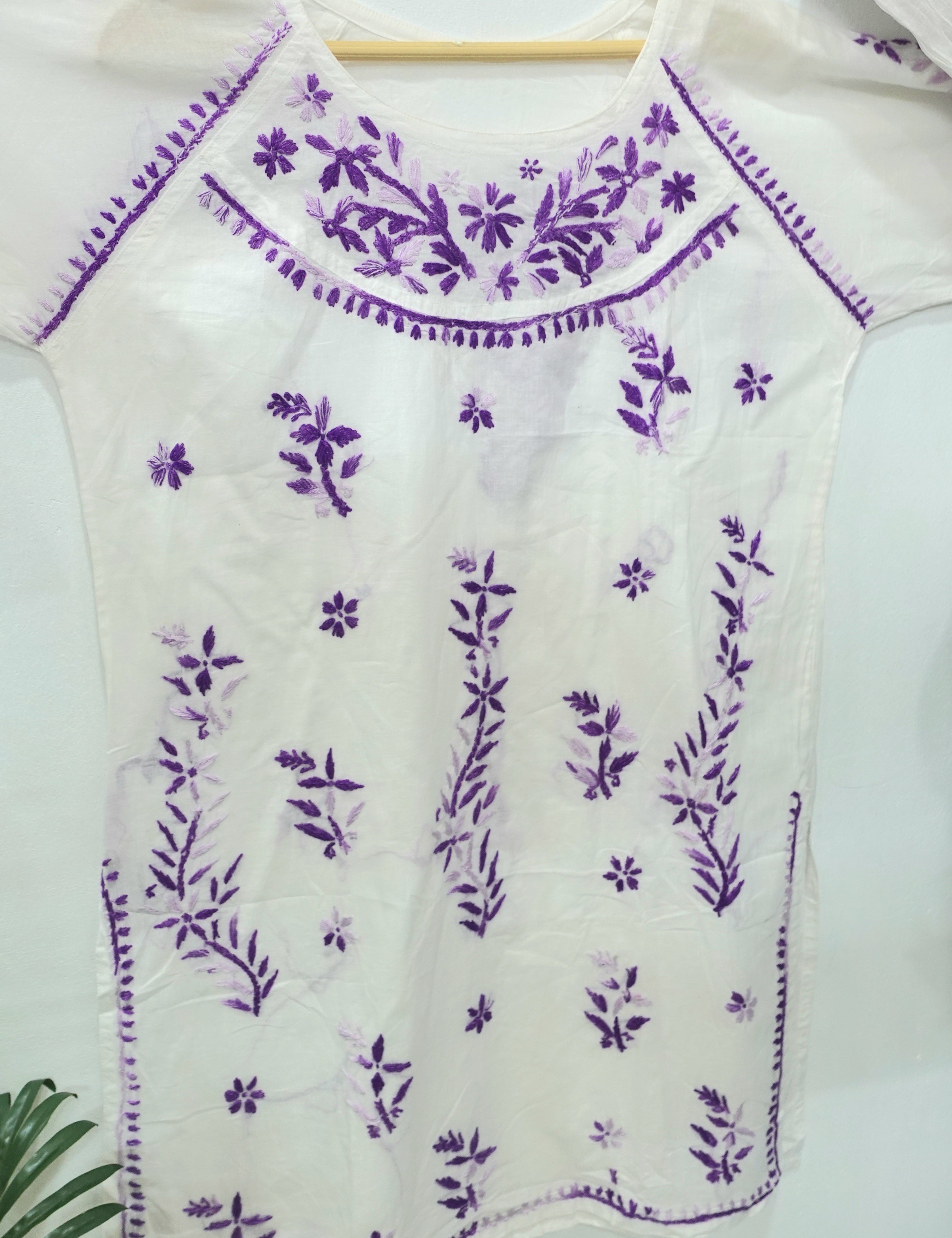 NR0112 - Chikankari Short Kurti with 3-Shaded Thread