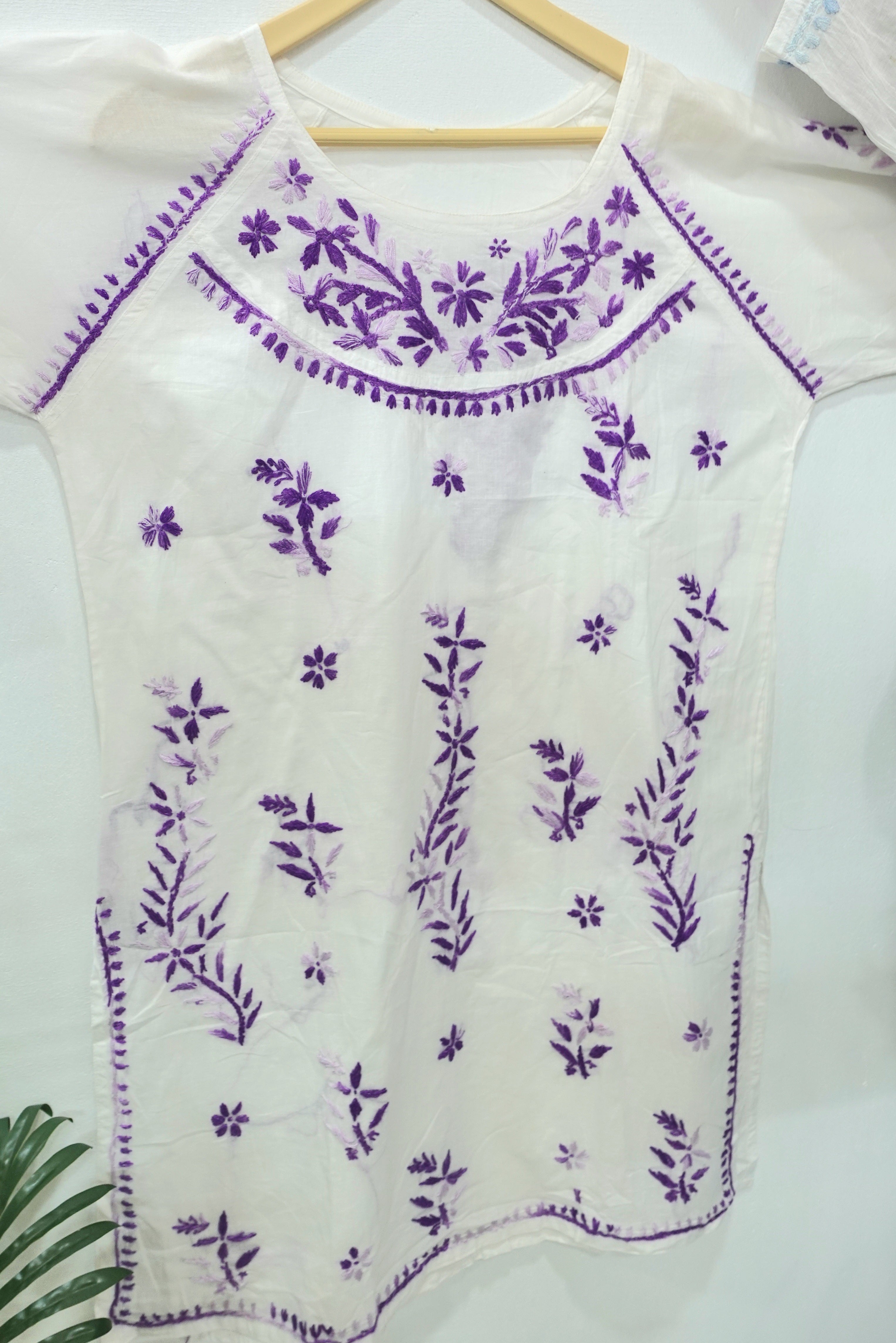 NR0112 - Chikankari Short Kurti with 3-Shaded Thread