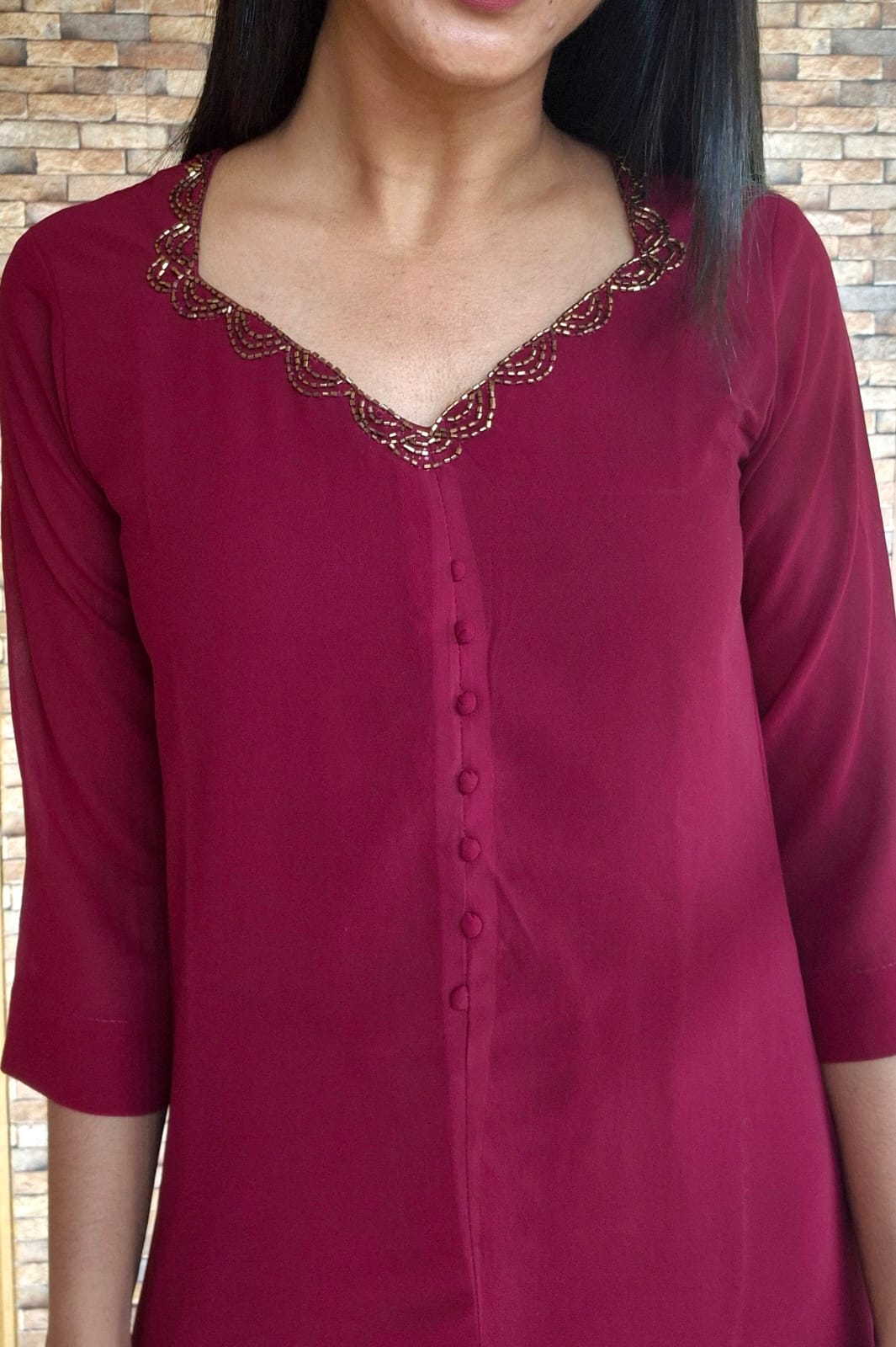 NR0117 - Georgette A-line Kurti with Handwork