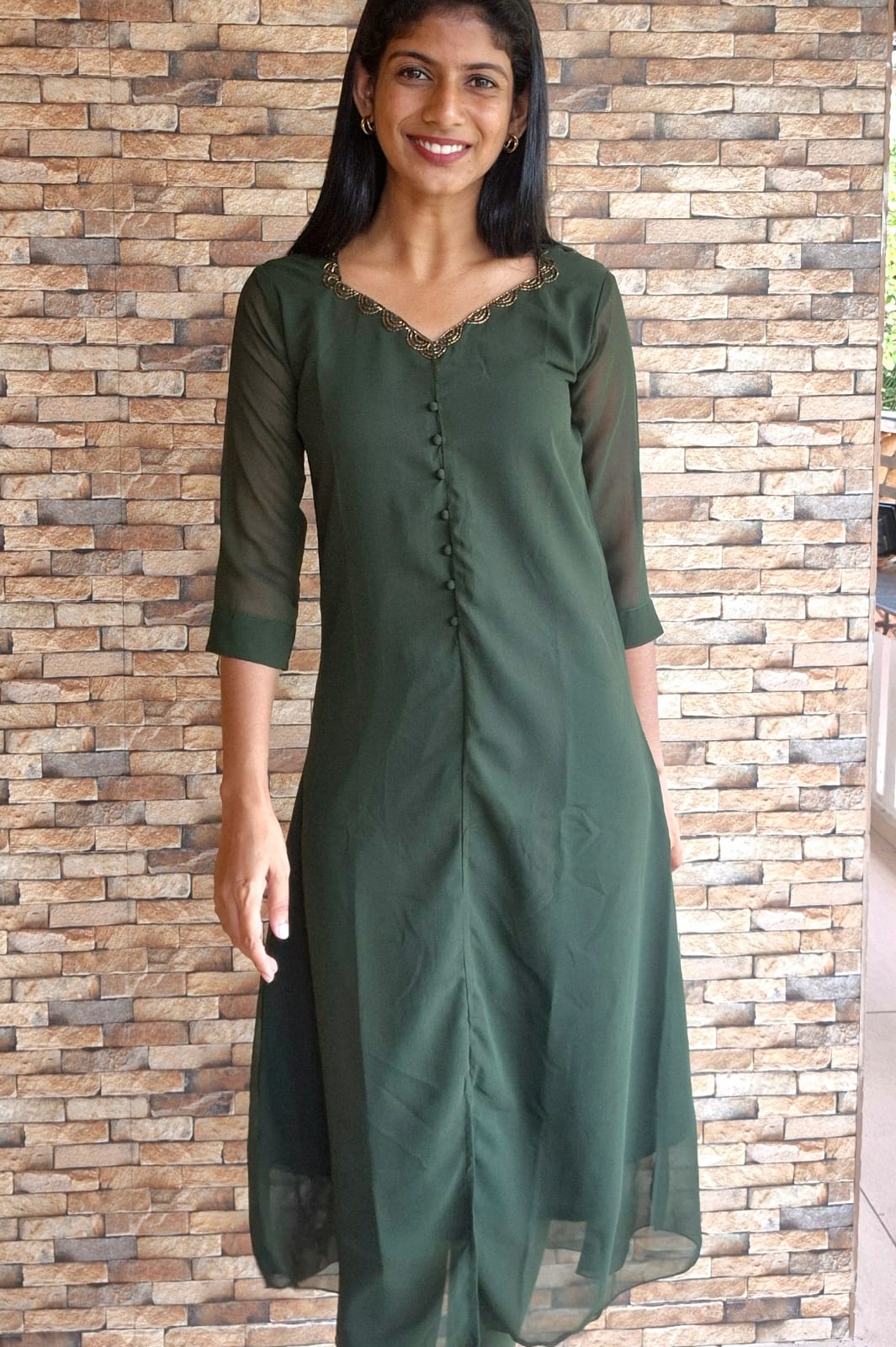 NR0117 - Georgette A-line Kurti with Handwork