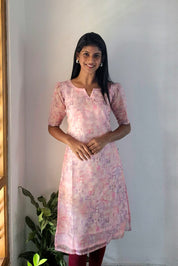 NR0126 - Printed Organza Kurti (Pink)