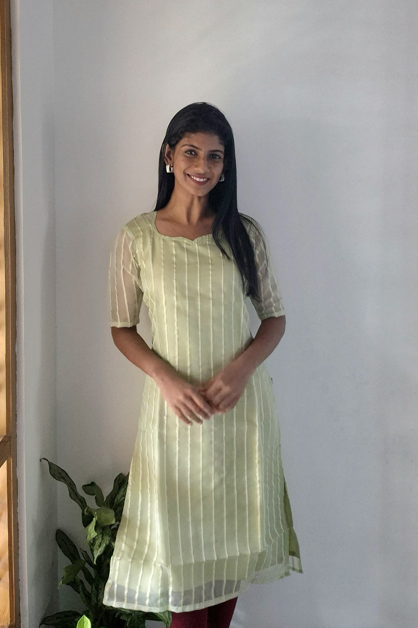 NR0127 - Striped Net Organza Kurti (Green)