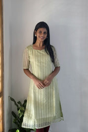NR0127 - Striped Net Organza Kurti (Green)