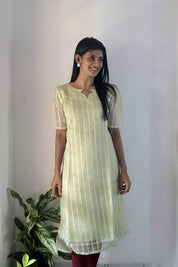 NR0127 - Striped Net Organza Kurti (Green)