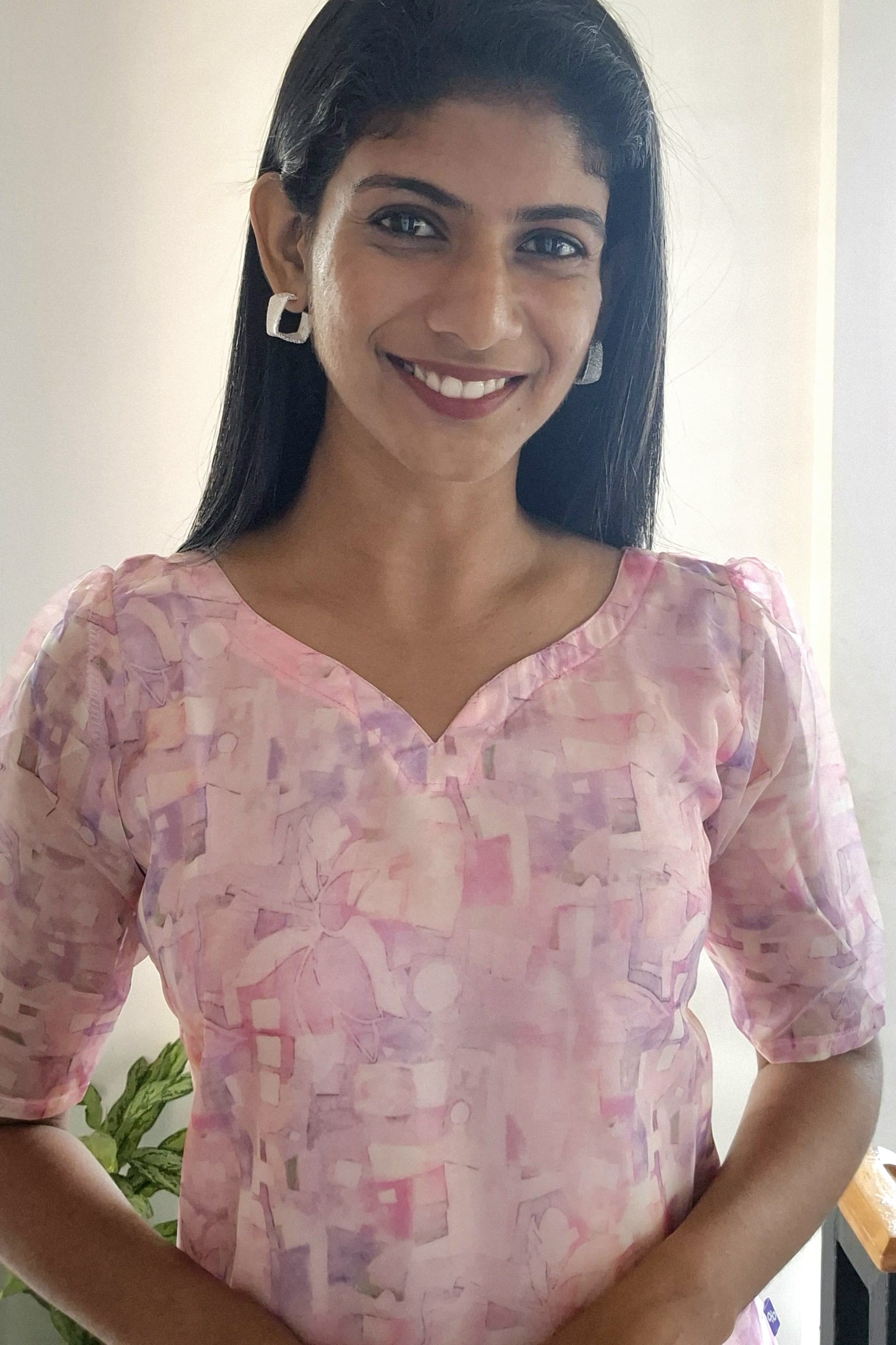 NR0126 - Printed Organza Kurti (Pink)