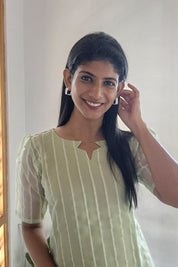 NR0127 - Striped Net Organza Kurti (Green)