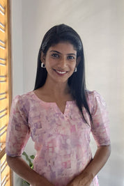NR0126 - Printed Organza Kurti (Pink)