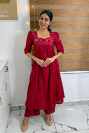 NR0185 - Co-Ord Set with Embroidery & Pocket (Maroon)