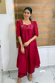 NR0185 - Co-Ord Set with Embroidery & Pocket (Maroon)