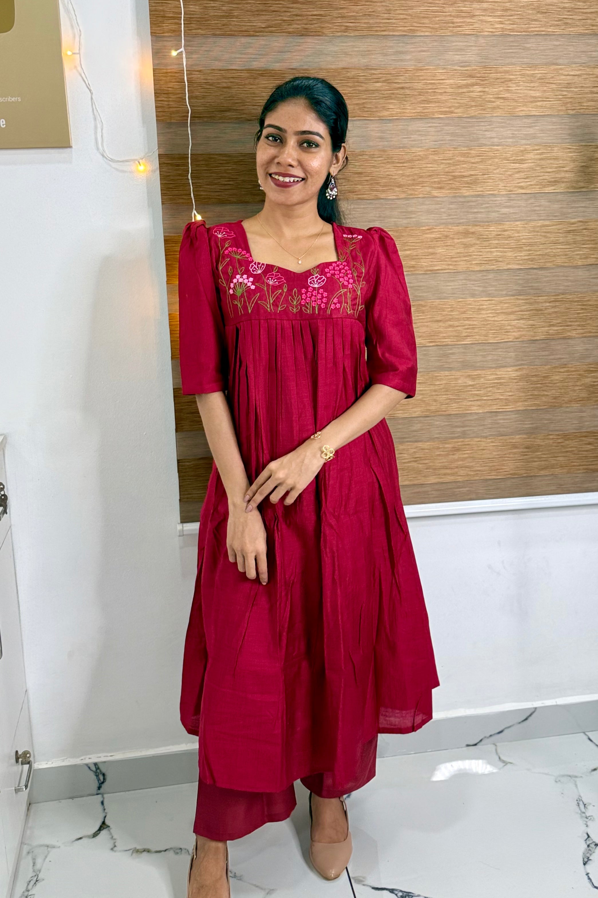NR0185 - Co-Ord Set with Embroidery & Pocket (Maroon)