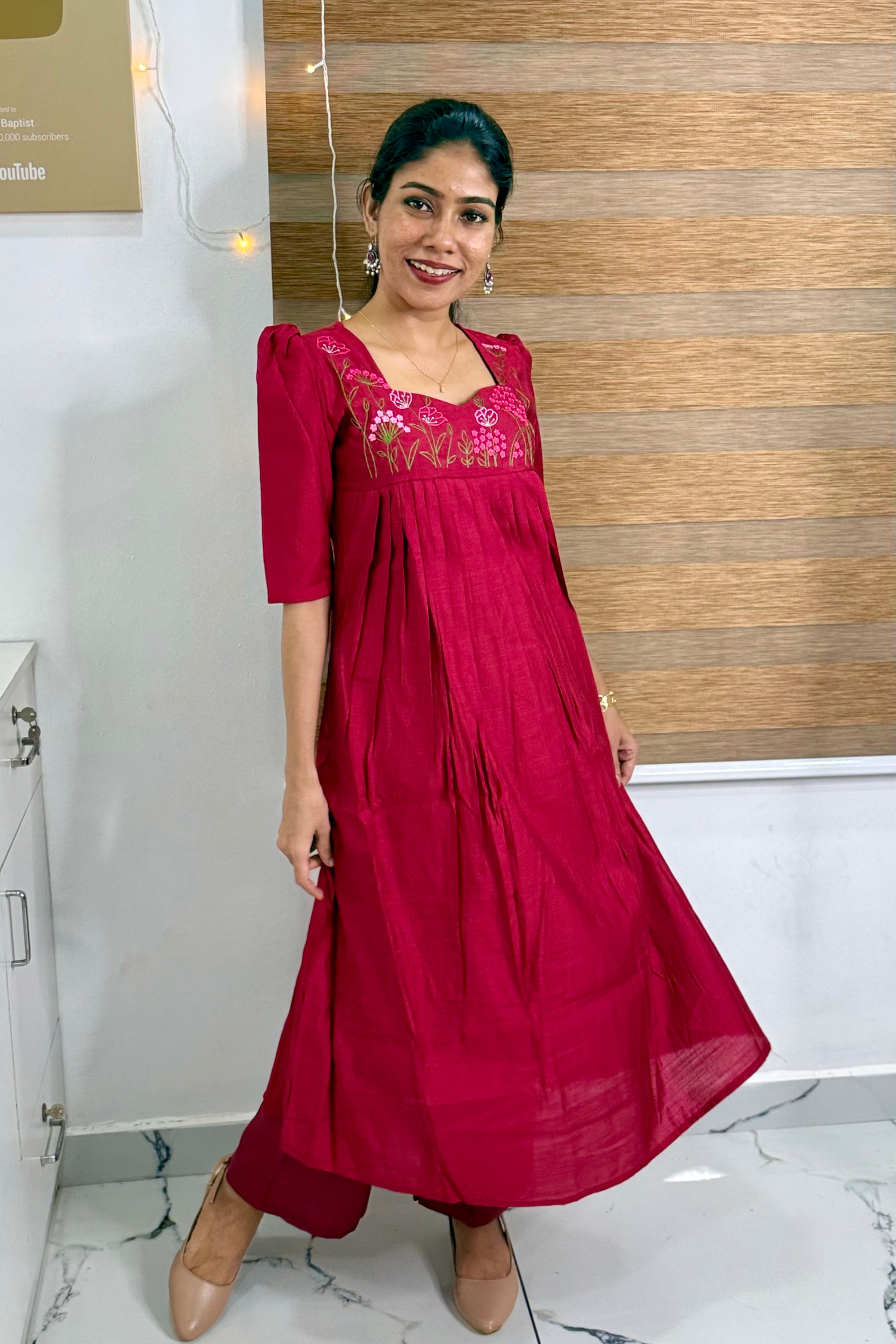 NR0185 - Co-Ord Set with Embroidery & Pocket (Maroon)