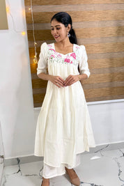NR0184 - Co-Ord Set with Embroidery & Pocket (Off-White)