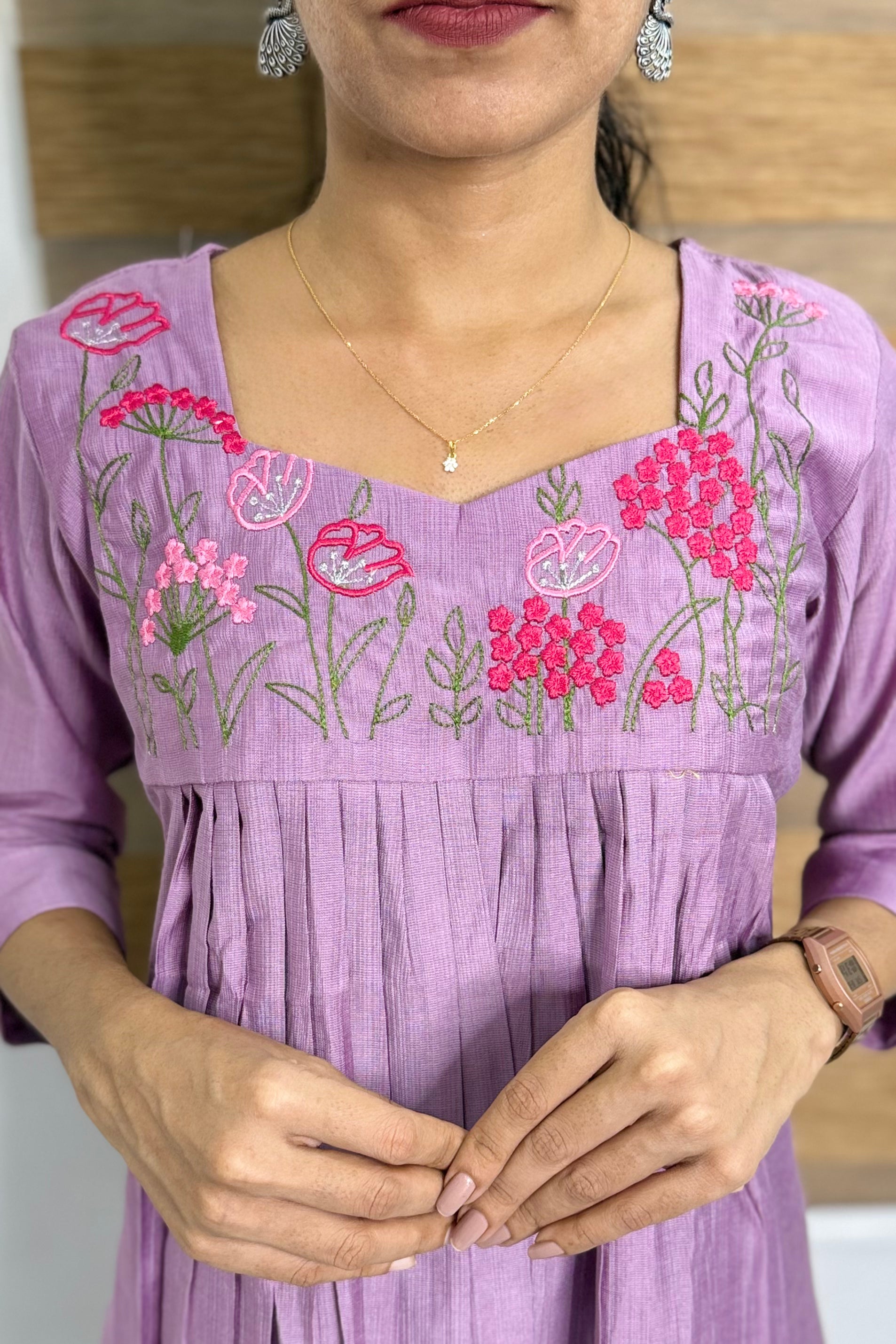 NR0219 - Embroidery Co-Ord Set with Pocket (Lavender)