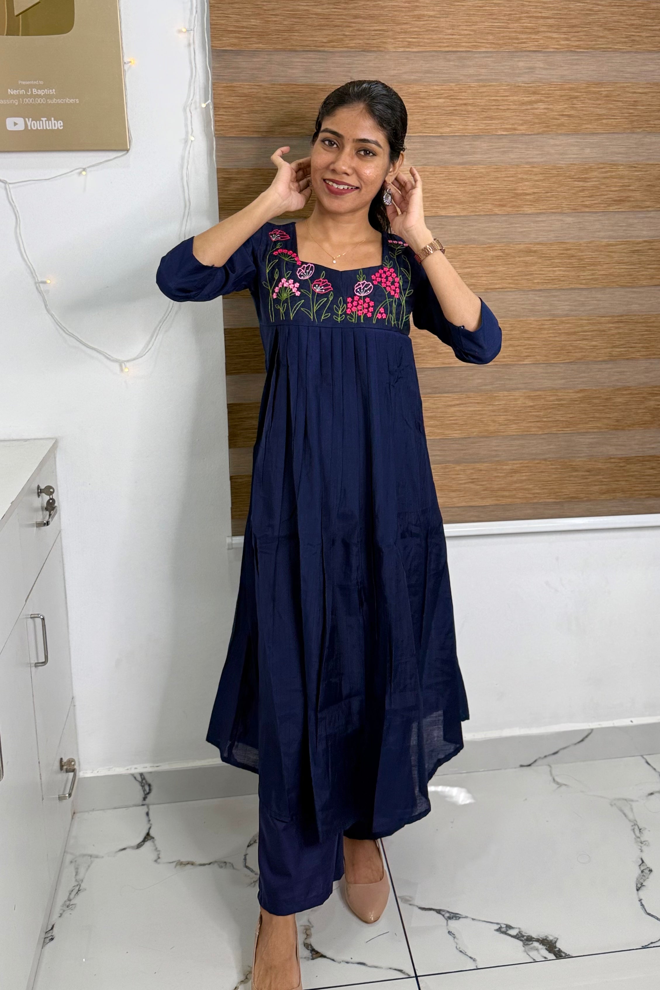 NR0217 - Embroidery Co-Ord Set with Pocket (Navy Blue)