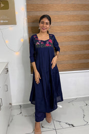 NR0217 - Embroidery Co-Ord Set with Pocket (Navy Blue)