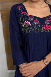 NR0217 - Embroidery Co-Ord Set with Pocket (Navy Blue)