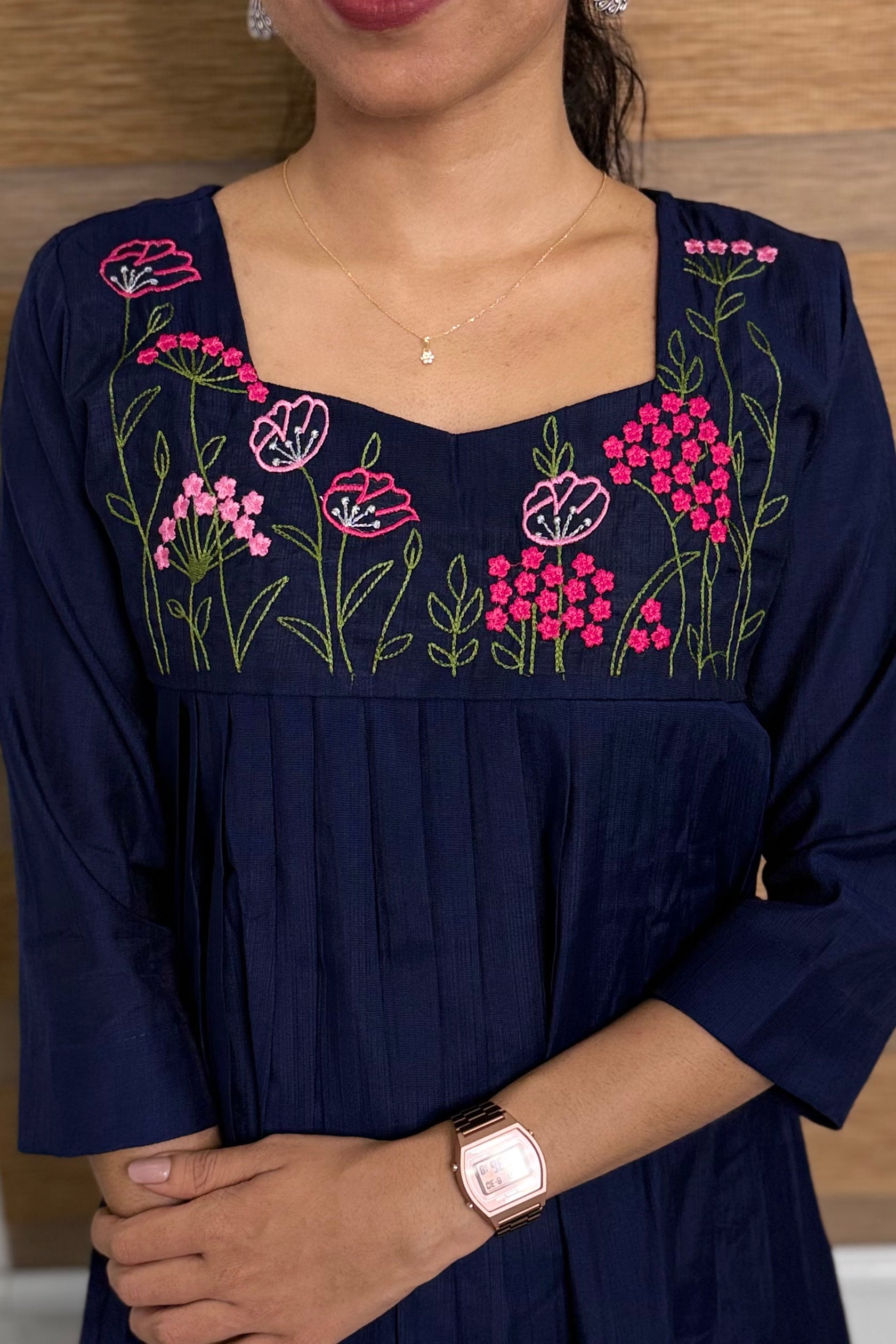 NR0217 - Embroidery Co-Ord Set with Pocket (Navy Blue)