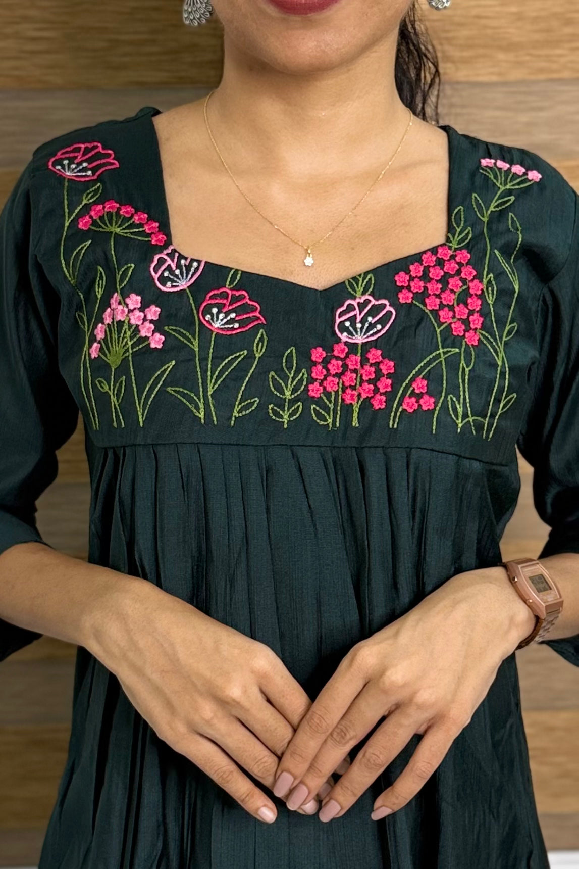 NR0218 - Embroidery Co-Ord Set with Pocket (Bottle Green)