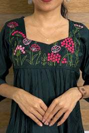 NR0218 - Embroidery Co-Ord Set with Pocket (Bottle Green)