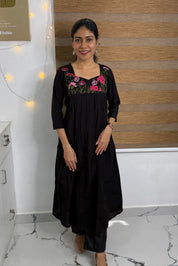 NR0216 - Embroidery Co-Ord Set with Pocket (Black)