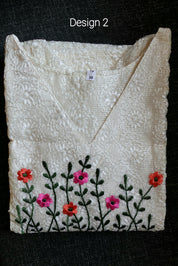 NR0107 - Premium Net Kota Chikankari Kurta with Embroidery