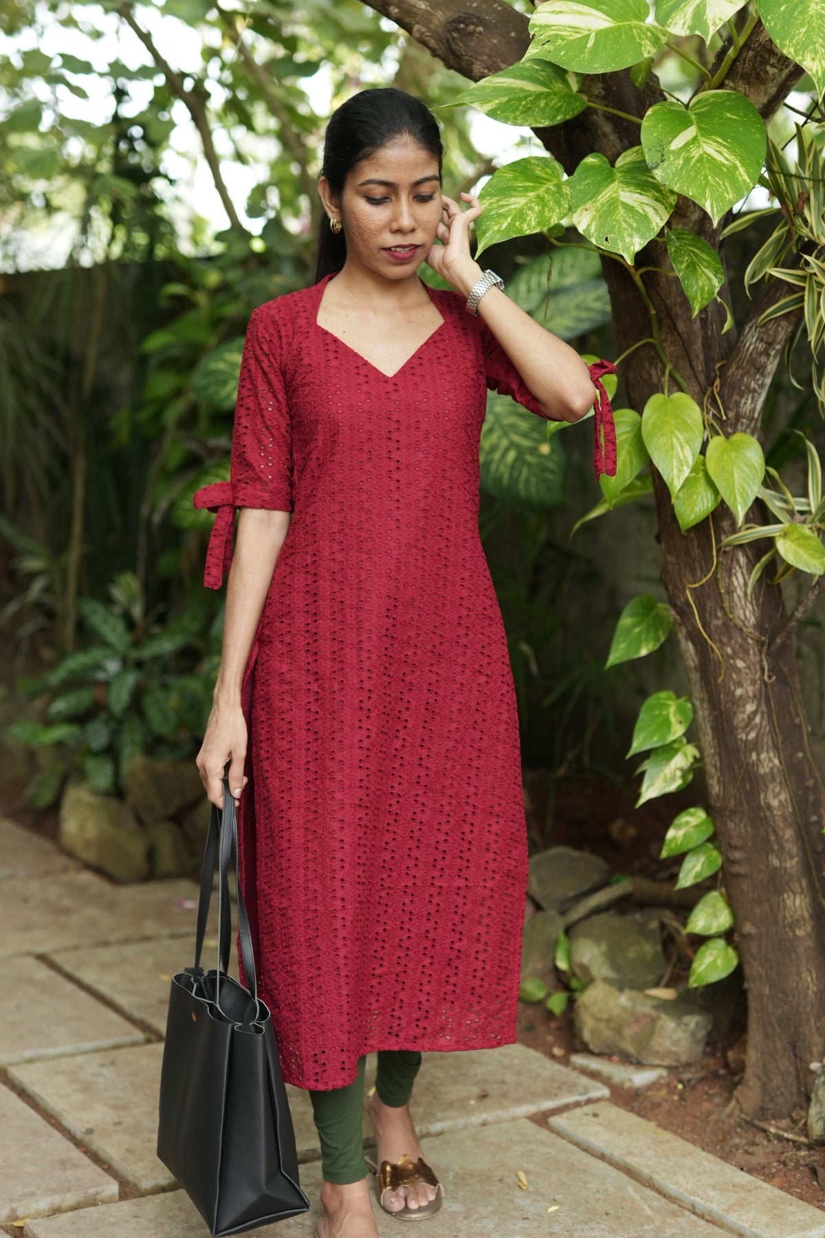 NR0116 - Premium Hakoba Kurti with Knot on Sleeves