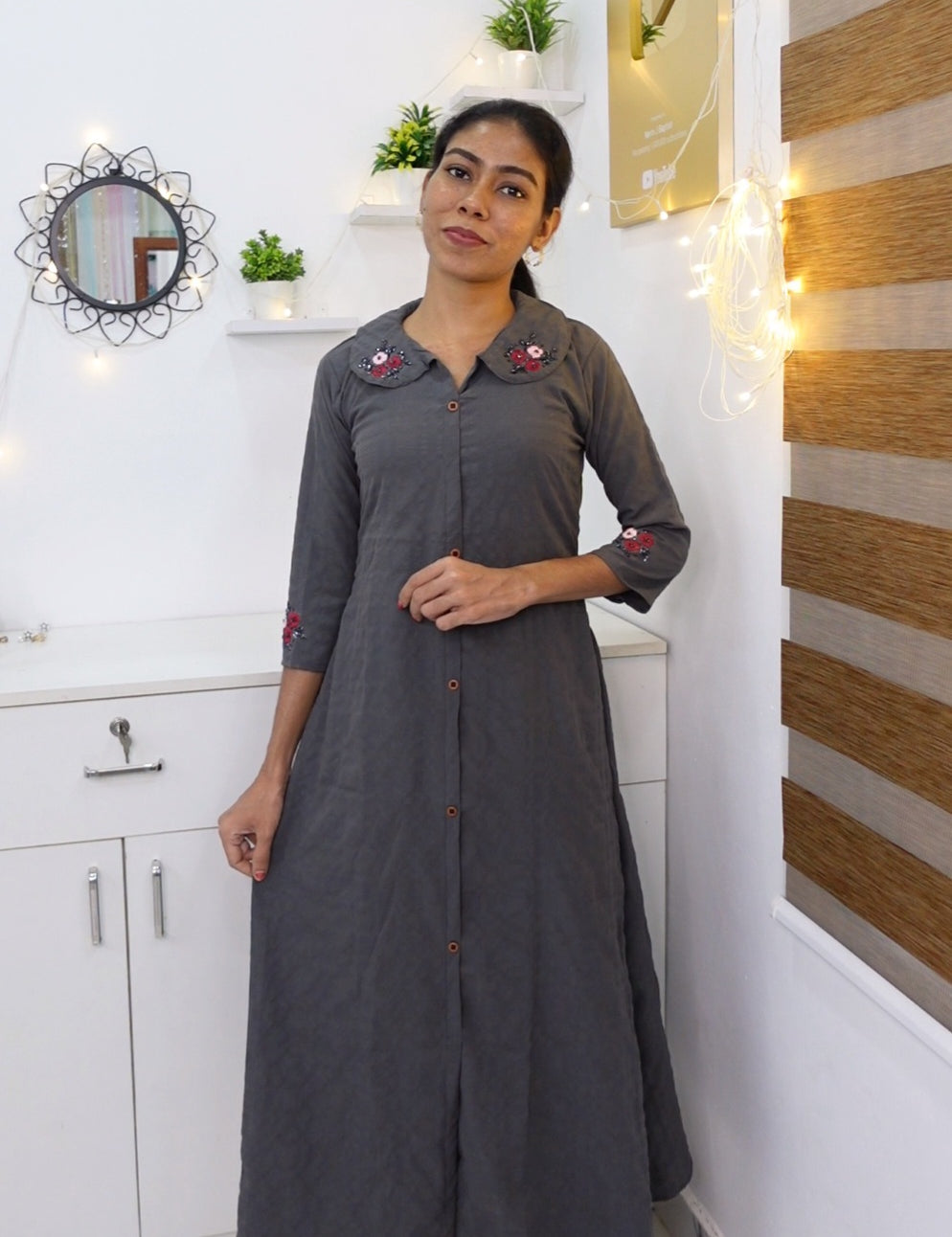 NR0115 - Bubble Georgette Peter Pan Collar Kurti with Handwork