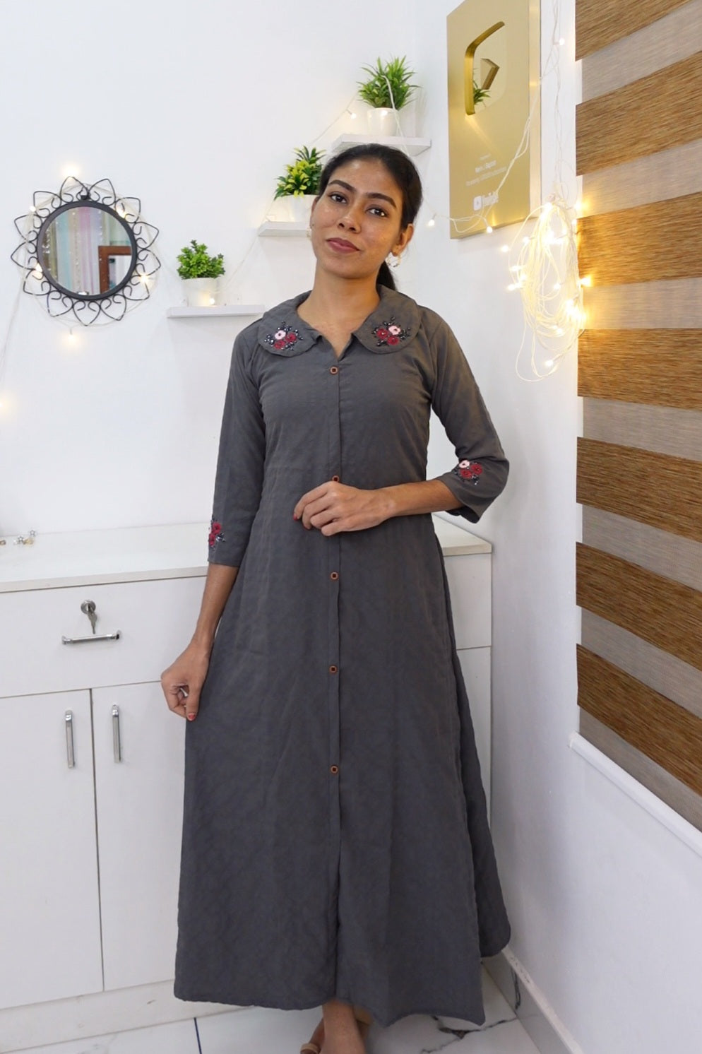 NR0115 - Bubble Georgette Peter Pan Collar Kurti with Handwork