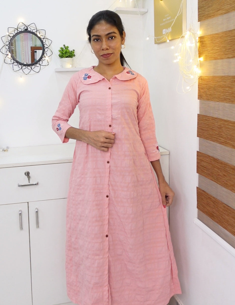 NR0115 - Bubble Georgette Peter Pan Collar Kurti with Handwork