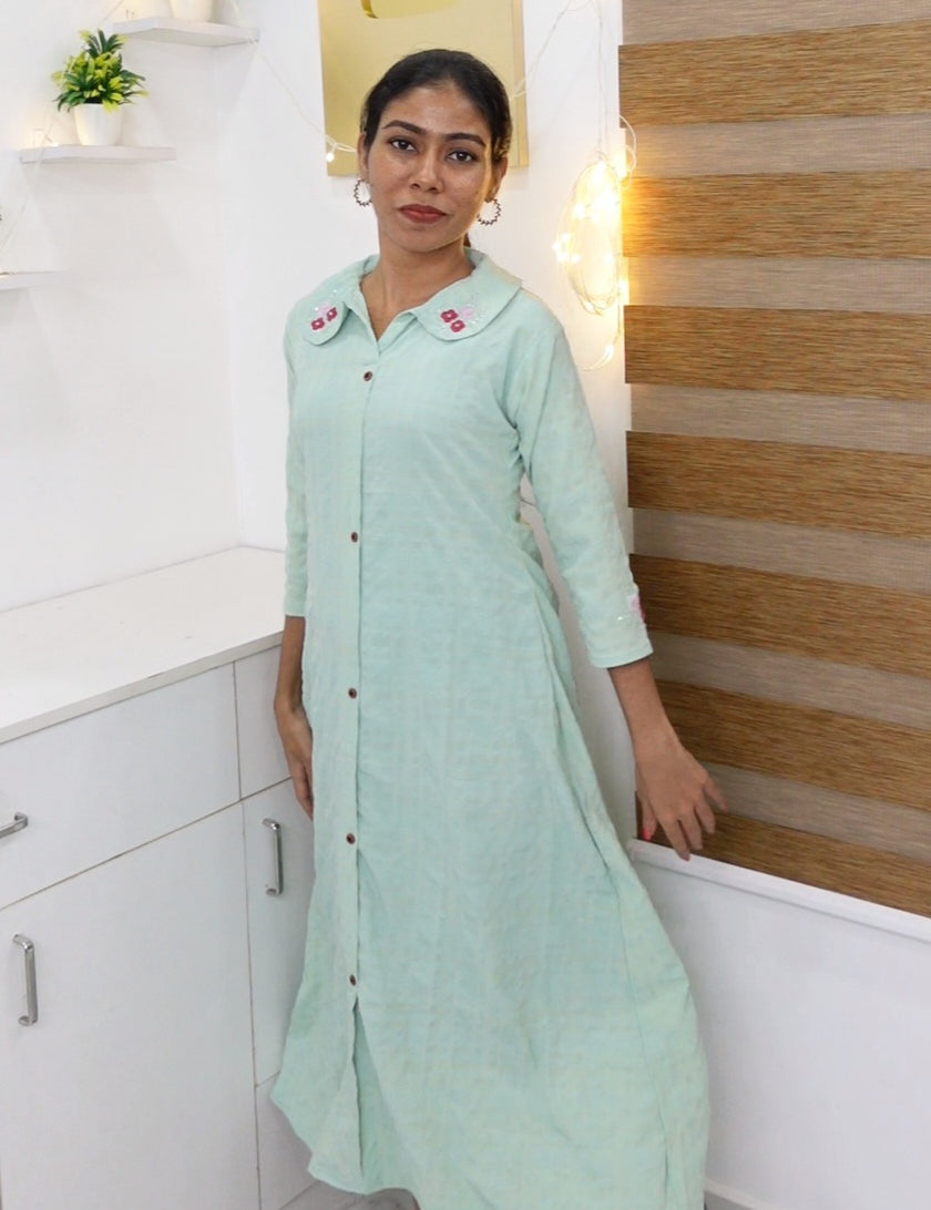 NR0115 - Bubble Georgette Peter Pan Collar Kurti with Handwork