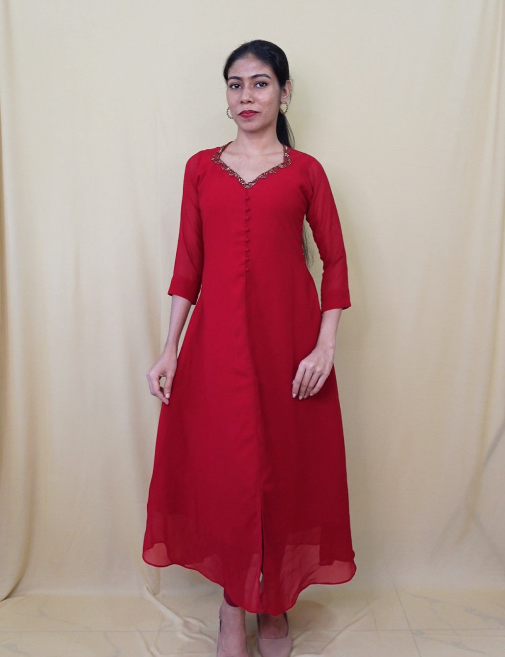 NR0117 - Georgette A-line Kurti with Handwork